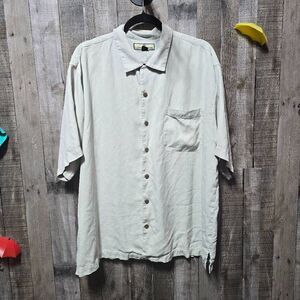 Tommy Bahama Shirt XL Green Mens Silk Cafe Paradise Bar & Girl Sunsets Daily